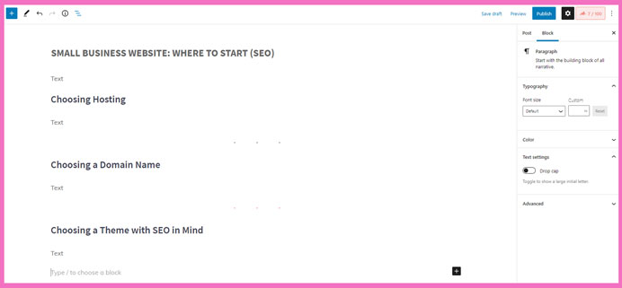 Screenshot of a Blog Outline using Headers