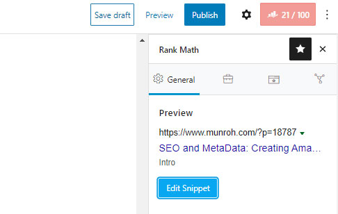 Where to find Rank Math settings on a WordPress Post